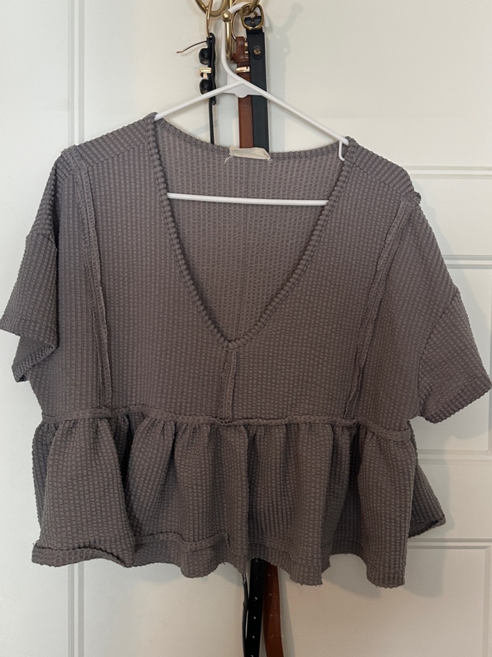 Altar’d State Waffle Knit V-Neck Peplum Top